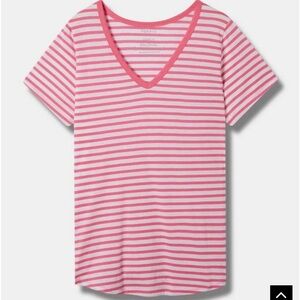 Torrid Girlfriend Signature Jersey Pink Stripe V-Neck Tee